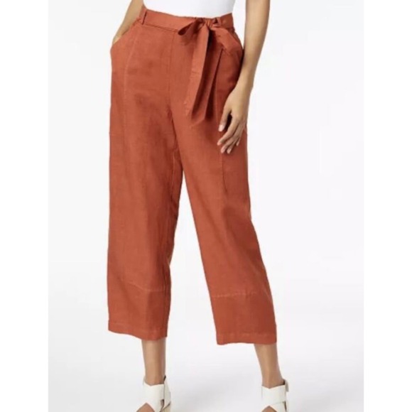 Eileen Fisher Pants - Eileen Fisher Tie Waist Oversize Ankle Pant Linen Blend Rust Womens Size Medium